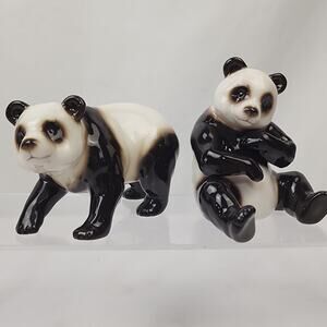 Franz Porcelain 3.5" Giant Panda Set of 2 Glossy Sitting Standing/Walking EUC